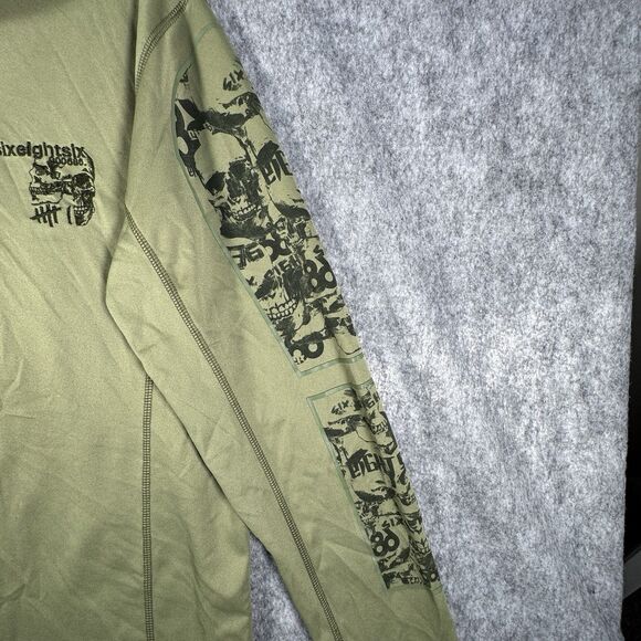 686 Performance Dry 1/4 Zip Pullover Sweater Mens Size Large Green Skulls Mesh - Picture 7 of 11